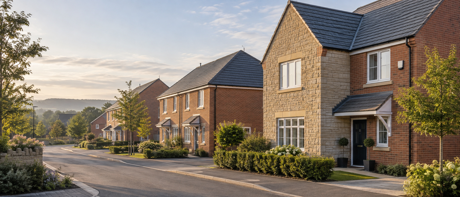 Homes on a quiet, green residential street