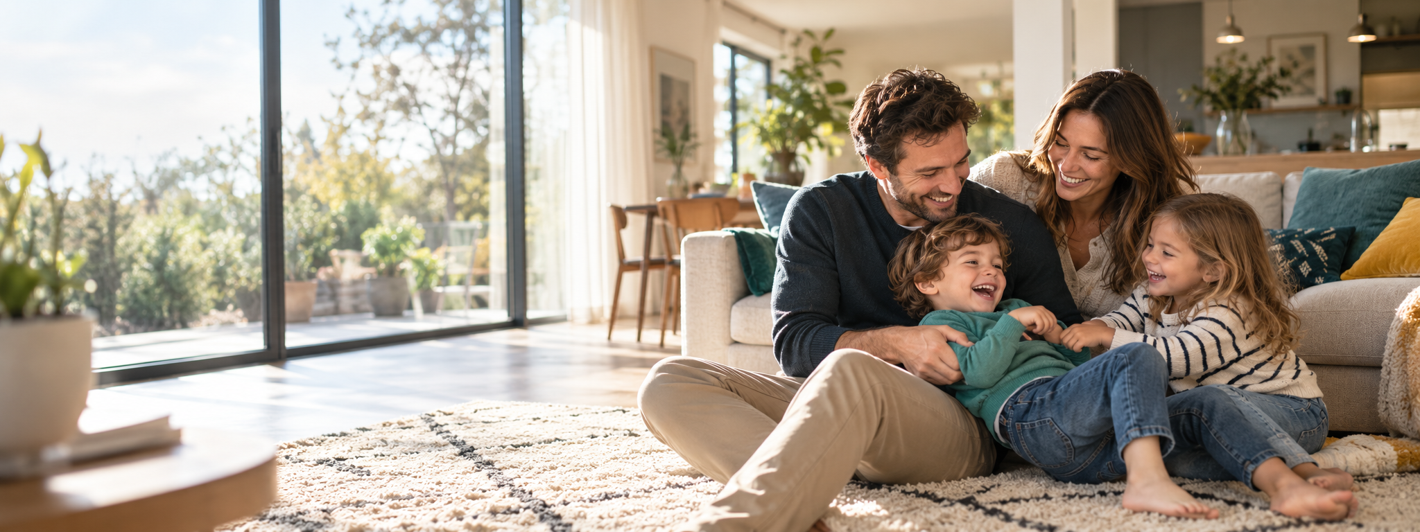 A family enjoying time together in a bright home